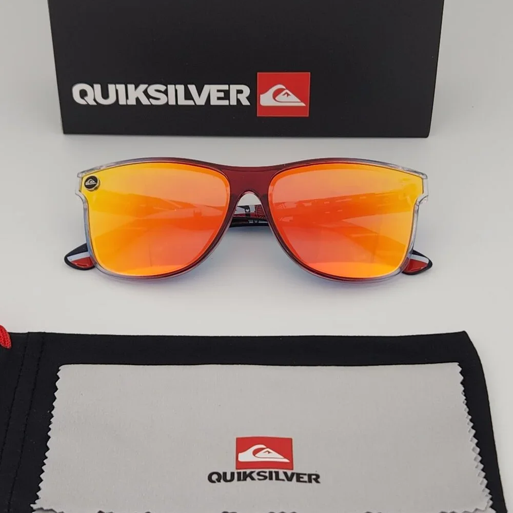 Quiksilver Round Flat Lens Sunglasses British Flag Brown Frame Orange Mirror Q25